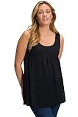 Ulla Popken Top, Pliegues Decorativos, Línea A, Cuello Redondo, Sin Mangas, Modal Camisetas, , 56-58 para Mujer