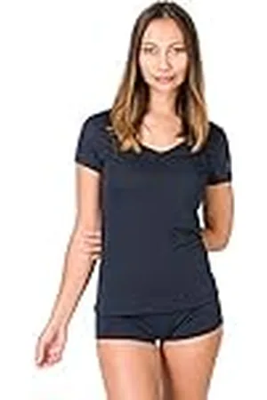 Supernatural Camiseta Fina de Manga Corta para Mujer, Cuello en V, con Lana Merina, W Base V-Neck tee 140, Talla: XS, Color: Azul Oscuro