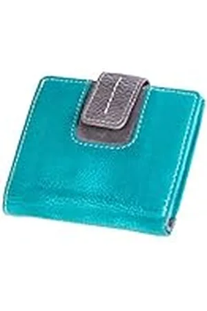 Mika Monedero para mujer de piel auténtica, en formato vertical, con 3 compartimentos para tarjetas, 2 compartimentos, compartimento para billetes, cartera y monedero en turquesa/gris, aprox. 9 x 10 x 2 cm