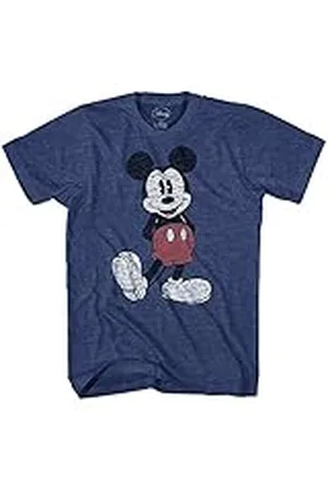 Disney Full Size Mickey Mouse Distressed Look T-Shirt Camiseta, Color Azul Marino Jaspeado, S para Hombre