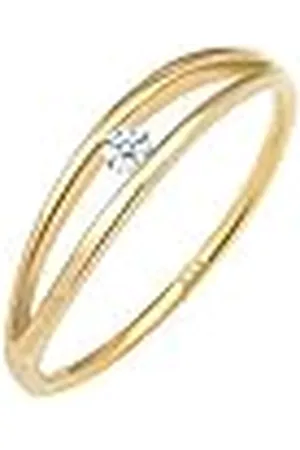 DIAMORE Elli Anillos Ondas de compromiso de las damas con diamante (0,06 ct.) en amarillo 585