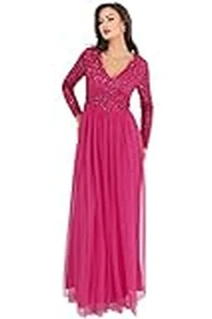 Maya Deluxe Womens Ladies Dress Sleeve for Wedding Guest V Neck High Empire Waist Maxi Long Length Evening Bridesmaid Prom Vestidos, , 40 De Las Mujeres