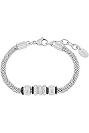 QS by s.Oliver Pulsera de acero inoxidable de caucho señoras brazo joyas, con cristal, 18+3 cm, plata, Viene en caja de regalo de joyería