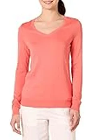 Amazon Jersey de Cuello en V, Manga Larga, Ligero y de Ajuste Clásico (Disponible en Tallas Grandes) Mujer, , L