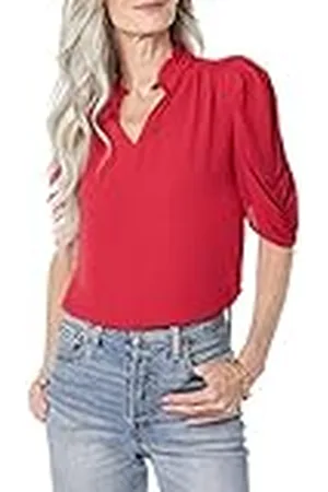 Amazon Blusa Ligera en Tejido Georgette de Media Manga con Volante Mujer, , XL