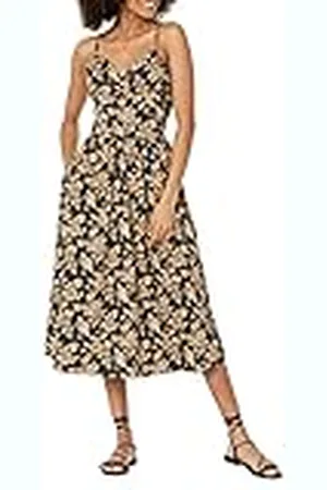 THE DROP Vestido midi Makenna para mujer, con tirantes, detalle cruzado en la parte delantera y espalda fruncida, , XL