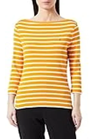 Tommy Hilfiger Camiseta de Manga Larga para Mujer Slim con Cuello Barco, Multicolor (Breton Stp/ Rich Ochre/ Ecru), S