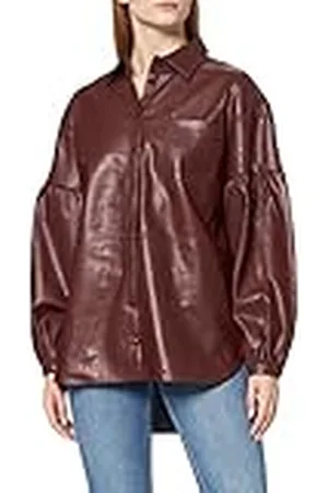 NA-KD Oversized Puff Sleeve PU Shirt Camisa, Granate, 34 para Mujer