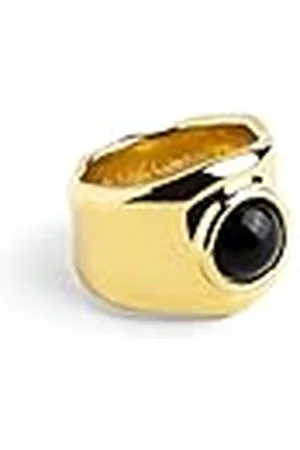 SINGULARU Anillo My Onyx. Latón Macizo con Acabado Baño de de 18 Kt y Piedra Onix. Joyas para Mujer. Talla 18