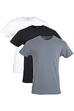 Gildan Camisetas de algodón elástico Ropa Interior, Blanco/Negro Suite/Gris Franela (Juego de 3), M (Pack de 3) para Hombre