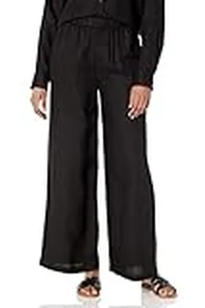 THE DROP Pantalón holgado Finley para mujer, en lino, con pernera ancha y sin cordones, , XS