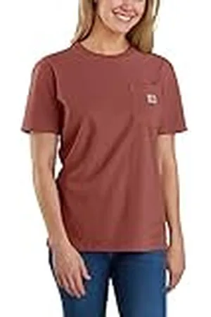 Carhartt Camiseta de Corte Holgado y Manga Corta Pesada K87 Pocket para Mujer, marrón S