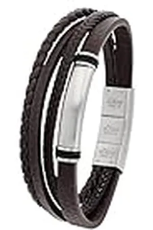 QS by s.Oliver Pulsera de acero inoxidable de cuero de los hombres de la joyería del brazo, 20+1.5 cm, plata, Viene en caja de regalo de joyería