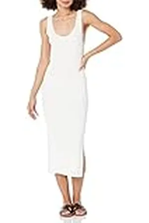 THE DROP Yasmin Vestido Midi de Tirantes de Punto de Canalé para Mujer, , L