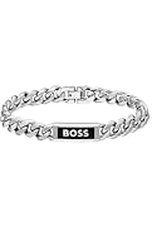 HUGO BOSS Jewelry Pulsera de Cadena para Hombre Colección KASSY EMBLEM en Acero Inoxidable con una Placa en Esmalte Negro - 1580679M