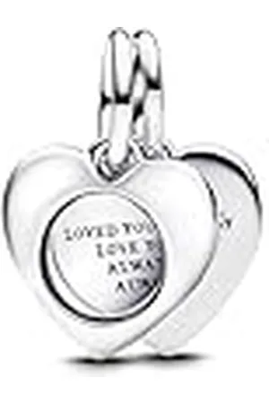 PANDORA Moments 793671C00 - Colgante doble con forma de corazón grabable en de ley, compatible con pulseras Moments y ME, Silber, de ley, No es una piedra preciosa