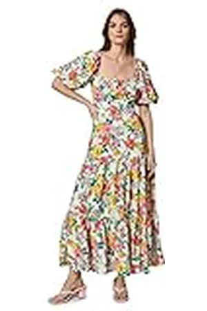 Koton Vestido Largo Floral con Cuello Cuadrado, Design (2d5), 36 para Mujer