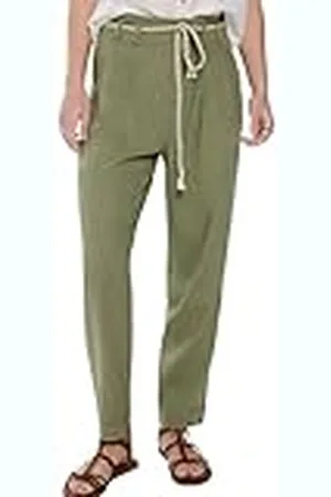 Springfield SPRINGFILED, Mujer, Pantalón Cinturón Cordón Lino, Green, 36