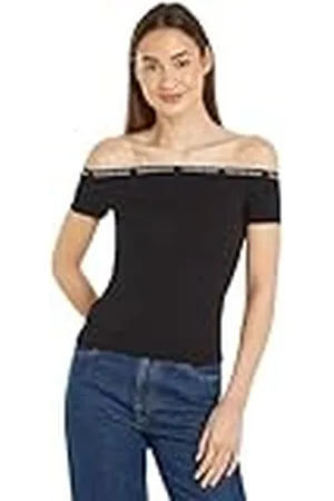 Calvin Klein Jeans Logo Elastic Bardot Top J20J223098 Otras Camisetas de Punto, , XS para Mujer