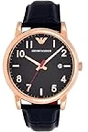Emporio Armani Reloj para hombre, movimiento Fecha a dos manecillas, caja de 43mm de acero inoxidable color oro rosa con correa de piel, AR11135