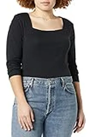 Amazon Camiseta Entallada de Manga Larga y Escote Cuadrado Mujer, , XS