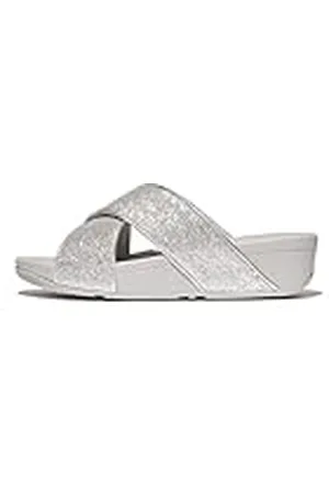 FitFlop Lulu Glitterdust Cross Slides, Sandalia Mujer, Silver, 41 EU