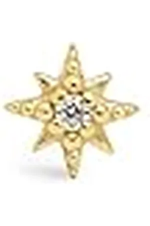 SINGULARU Pendiente Suelto Stella. Plata de Ley 925 con acabado de Baño en de 18 Kt y Motivo Estrella en Circonitas. Joyas para Mujer