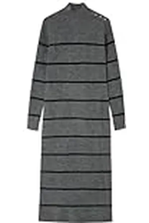 Springfield Vestido Midi De Cuello Alto con Tapeta Y Abertura Punto Rayas, , S para Mujer