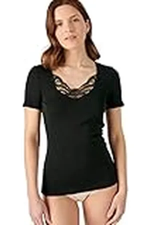 Damart Camiseta de Manga Corta de canalé Fino guipur Thermolactyl Noir XL Mujer