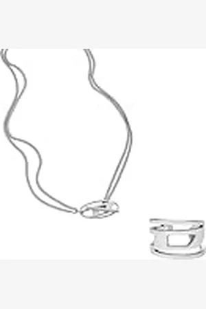 Diesel Collar y Pendientes de Hombre en Acero Inoxidable de Tono Plateado, Set