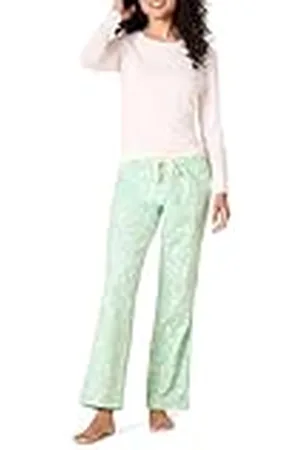 Amazon Conjunto de camiseta de punto de manga larga y pantalón de pijama de franela ligero - colores interrumpidos Mujer, , XXL Grande