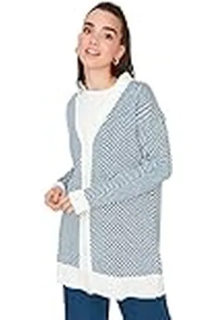 Trendyol Damen Gestreift Lange Ärmel Entspannt Hijab-Cardigan Jersey de Punto, , XL De Las Mujeres