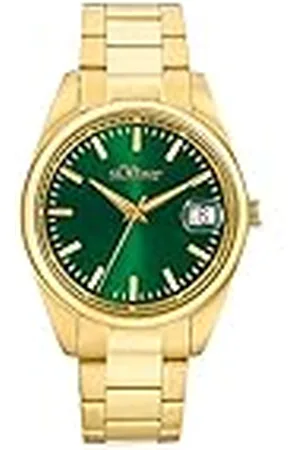 QS by s.Oliver Reloj de pulsera de cuarzo analógico de los hombres, con brazalete de acero inoxidable, oro, 5 bar resistente al agua, viene en caja de regalo