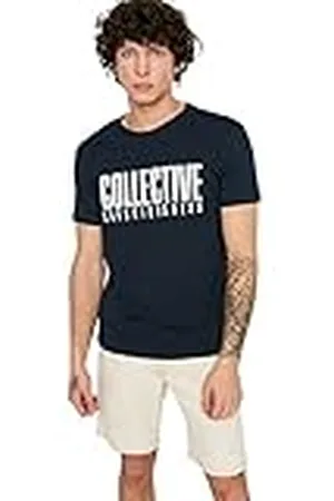 Trendyol Camiseta para Hombre, Regular, 100% algodón, Cuello Redondo, Manga Corta, Estampado, S