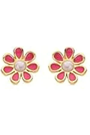 Luxenter Pendientes para Niña en Plata de Ley 925 con Lacado Multicolor Color Dorado Acabado en Oro Amarillo de 18k Diámetro 6 mm Modelo Kacel