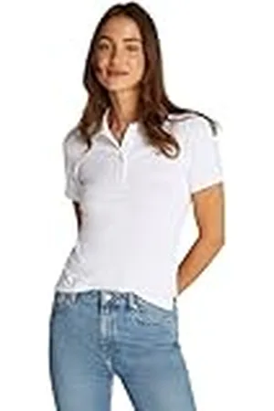 Tommy Hilfiger Polo de Manga Corta para Mujer Slim Fit, Blanco (Optic White), XS