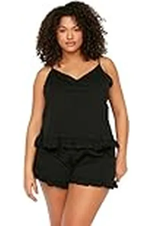 Trendyol Women Plain Knit Camisole-Shorts Plus Size Pajamas Set Pijama, , 3XL (Pack de 2) para Mujer
