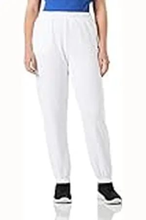 Champion Rochester 1919- Logo High Waist Boyfriend Elastic Cuff Pantalones Deportivos, Color Blanco, S para Mujer