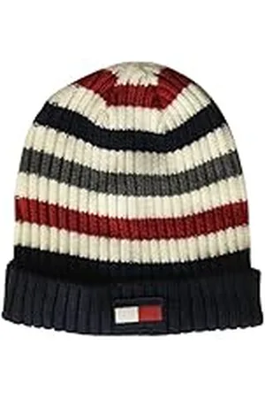 Tommy Hilfiger Gorro Hombre Beanie-Mtze, Color Blanco a Rayas, Talla única