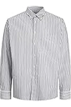 JACK & JONES Jorbill Oversized Shirt LS Cbo Camisa, Blanco Brillante/Rayas:, M Hombres