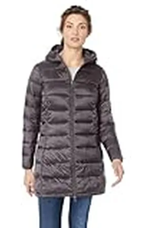 Amazon Abrigo Acolchado de Corte Recto con Capucha, Ligero y Resistente a la Lluvia (Disponible en Tallas Grandes) Mujer, , XL Grande
