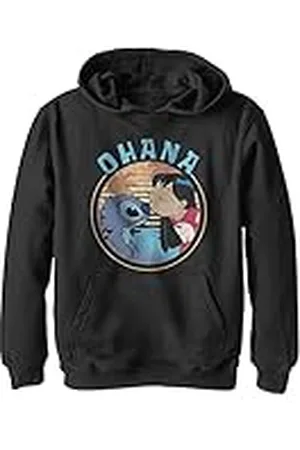 Disney Lilo & Stitch - Lilo and Stitch Ohana Hoodie, Sudadera con Capucha Niños, Negro, 5/6