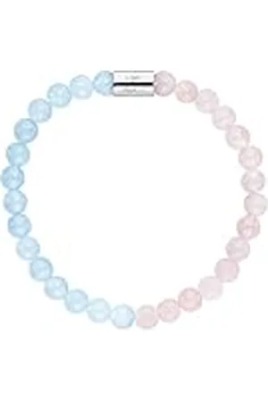 Engelsrufer Pulsera elástica para mujer de de ley con 28 perlas de piedras preciosas auténticas, cuarzo rosa y ágata azul, grabado Love & Health, sin níquel, talla: S, 17 cm, de ley, No es