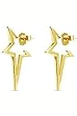 SINGULARU Pendientes Star Punk. Plata de Ley 925 con Acabado Baño de de 18 Kt. Estrella Cierre Tuerca a Presión. Joyas para Mujer