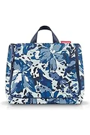 Reisenthel Toiletbag XL Flora Blue - Neceser con Bolsillo Interior, Gancho y Espejo Desmontable.