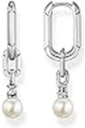 Thomas Sabo Pendientes de aro para mujer de de ley 925 con eslabones y perlas, altura: 33 mm, CR669-167-14, 30mm, , No es una piedra preciosa