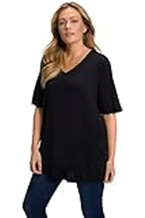 Ulla Popken T-shirt V-ausschnitt, Camiseta para Mujer, (Schwarz 10), 50-52