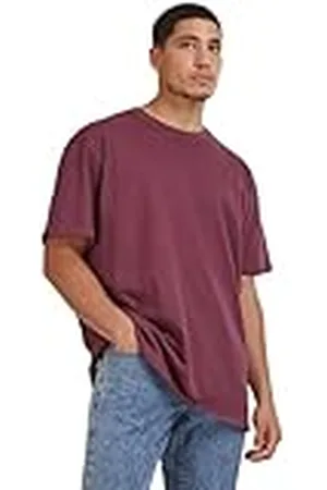 Urban classics Camiseta básica de manga corta, cuello redondo normal, de algodón grueso, largo normal, oversized, de hombre, moderna, color rojo, talla L