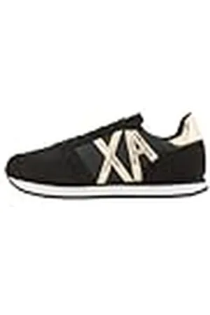 Armani Exchange Microfiber Suede Lace Up Sneaker, Zapatillas Mujer, Multicolor (Black+Lt Gold), 37 EU