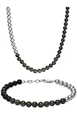Armani Exchange Collar y Pulsera de Hombre en Acero Inoxidable de Tono Plateado, Set